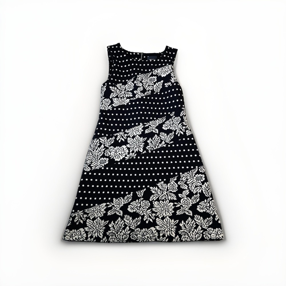 Maeve Anthropologie Effemy Dress S Black Floral Polka Dot Jacquard Shift Mod LBD